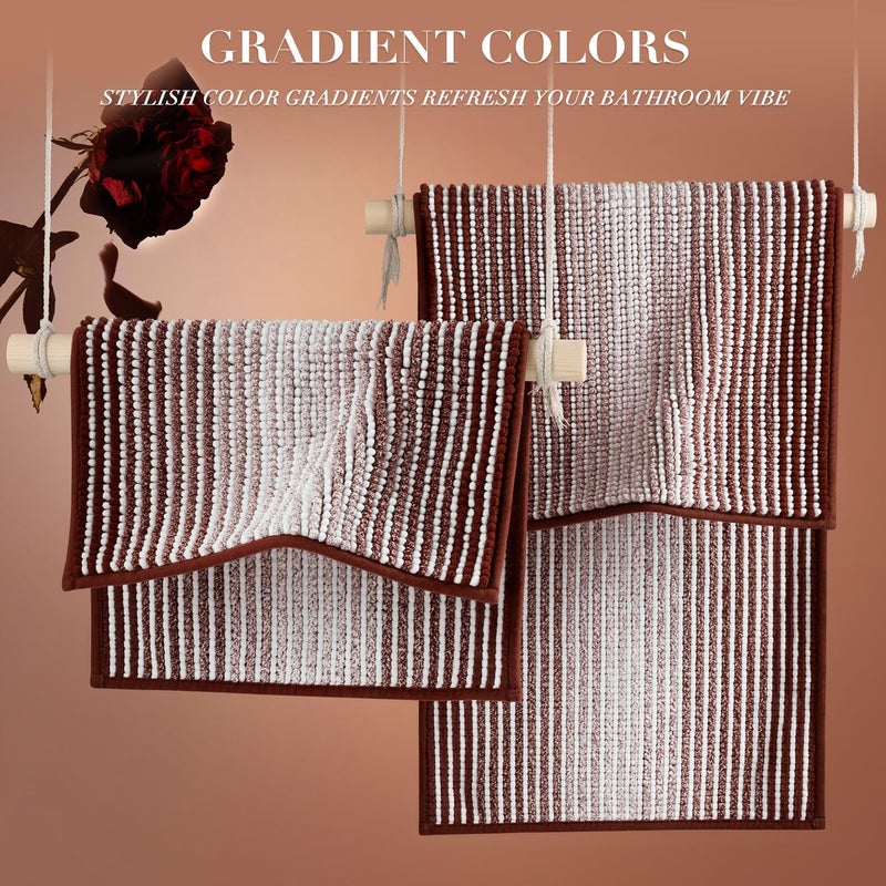 BSICPRO Bathroom Rugs and Mats Sets, 2 Piece Thick Absorbent Chenille Bath Mat Rug Set Non Slip, Soft Shaggy Bath Room Floor Mats for Bathroom, Machine Washable (Burgundy Red, 20" x 47" Plus 16" x 24") - Image 4