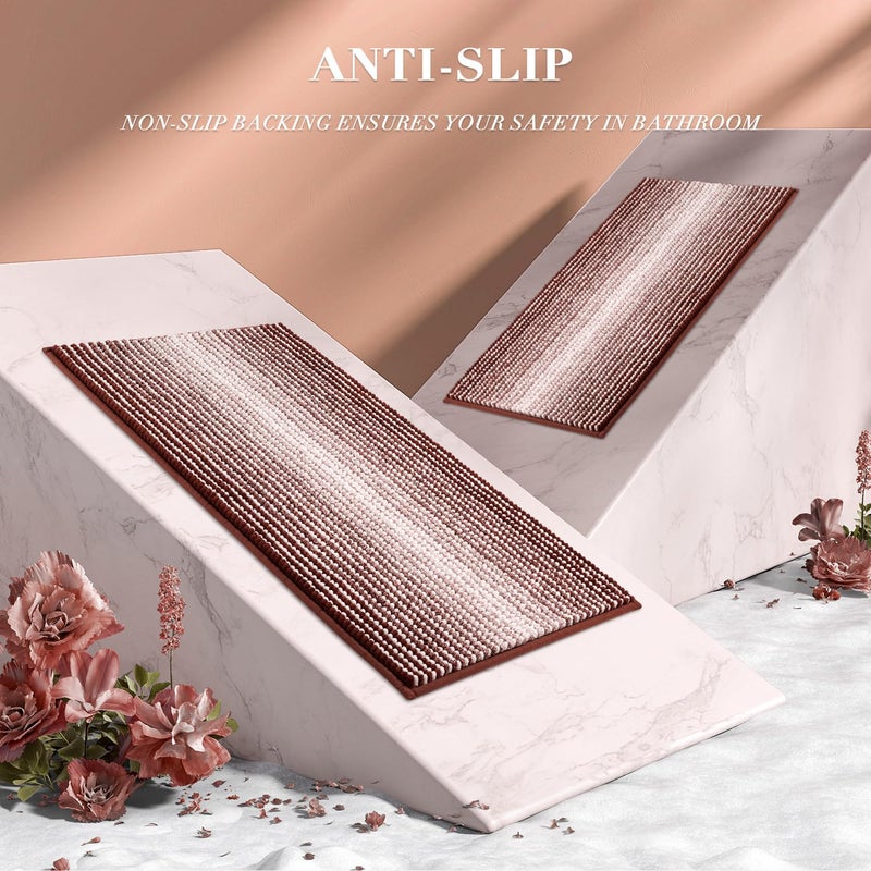 BSICPRO Bathroom Rugs and Mats Sets, 2 Piece Thick Absorbent Chenille Bath Mat Rug Set Non Slip, Soft Shaggy Bath Room Floor Mats for Bathroom, Machine Washable (Burgundy Red, 20" x 47" Plus 16" x 24") - Image 5