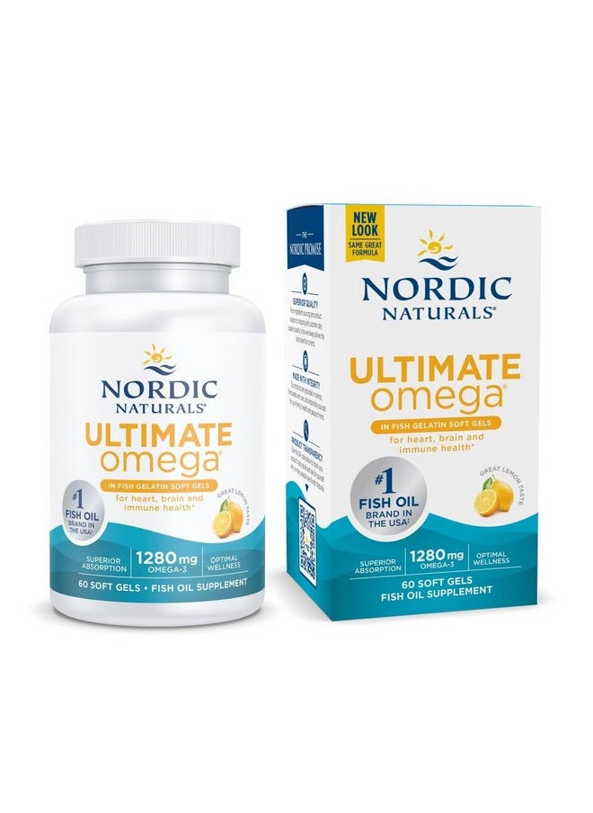 NORDIC NATURALS - Nordic Naturals Ultimate Omega in Fish Gelatin, Lemon Flavor - 60 Soft Gels - 1280 mg Omega-3 - High-Potency Fish Oil Supplement - EPA & DHA - Promotes Brain & Heart Health - Non-GMO - 30 Servings - Image 1