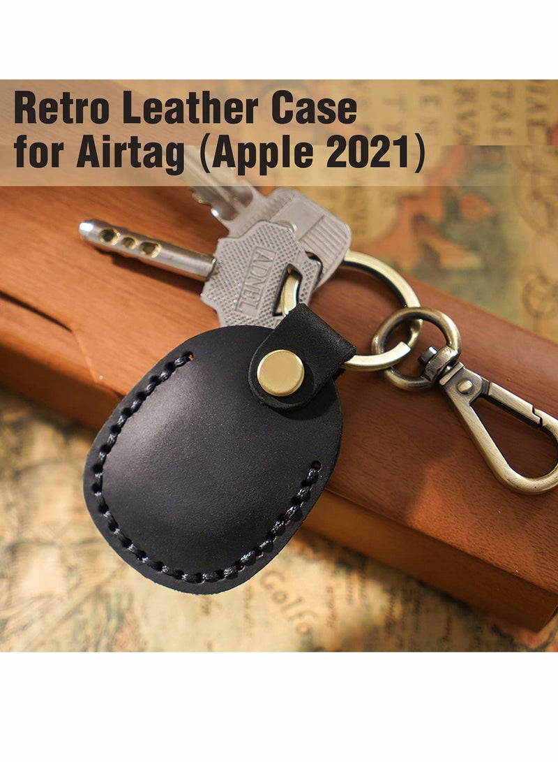 SYOSI Airtag Leather Case Cover, KASTWAVE Portable Handmade Genuine Leather AirTags Tracker Holder with Keychain Protective Case Cover Compatible for AirTag Brown - Image 2