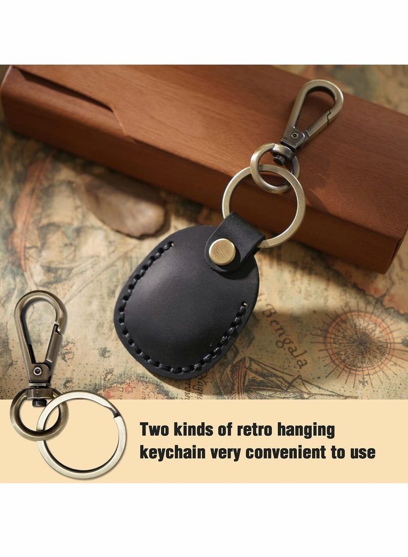 SYOSI Airtag Leather Case Cover, KASTWAVE Portable Handmade Genuine Leather AirTags Tracker Holder with Keychain Protective Case Cover Compatible for AirTag Brown - Image 4