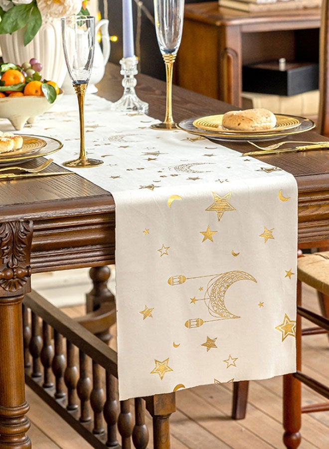 مفرش طاولة منزلي احتفالي، بطبعة نجوم وهلال مختومة حرارياً، مقاس 33 × 240 سم - Image 1