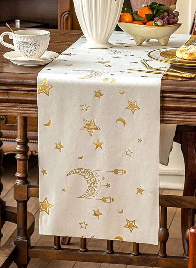 مفرش طاولة منزلي احتفالي، بطبعة نجوم وهلال مختومة حرارياً، مقاس 33 × 240 سم - Image 2