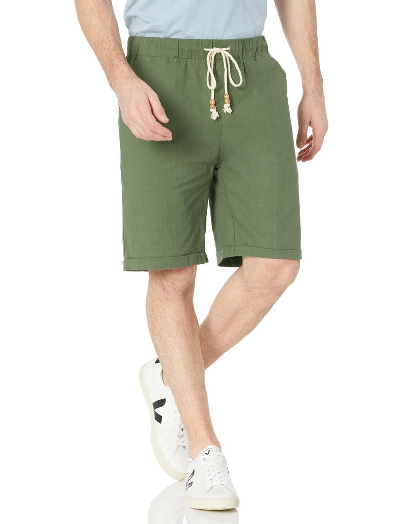 Janmid Men's Linen Shorts Casual Elastic Waist Drawstring Summer Beach Shorts with Pockets Army Green 3XL - Image 1