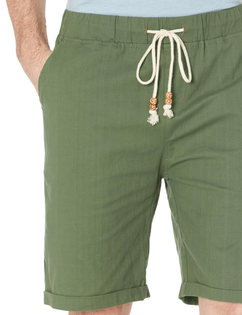 Janmid Men's Linen Shorts Casual Elastic Waist Drawstring Summer Beach Shorts with Pockets Army Green 3XL - Image 4