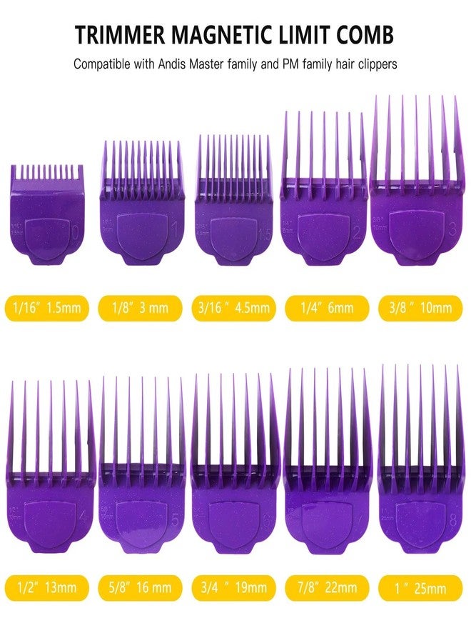 GRABOTE Updated 10pcs Magnetic Clipper Guards Guide Comb Set for Andis Master Hair Clippers Purple - Image 2