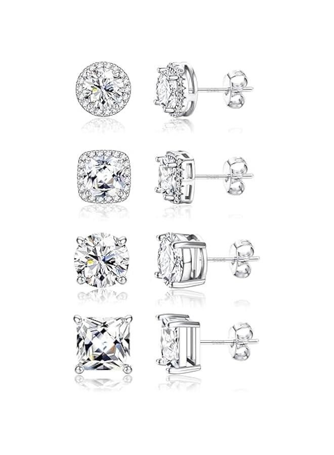Arabest Hypoallergenic Stud Earrings for Women Men - 925 Sterling Silver Earrings for Sensitive Ears - 6/8/10mm Cubic Zirconia Earrings Studs-18K Gold Plated Simulated Diamond CZ Halo Earrings 2/4Pairs  - Image 1