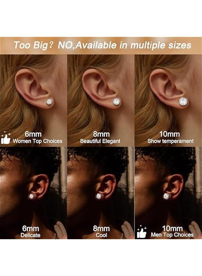 Arabest Hypoallergenic Stud Earrings for Women Men - 925 Sterling Silver Earrings for Sensitive Ears - 6/8/10mm Cubic Zirconia Earrings Studs-18K Gold Plated Simulated Diamond CZ Halo Earrings 2/4Pairs  - Image 2
