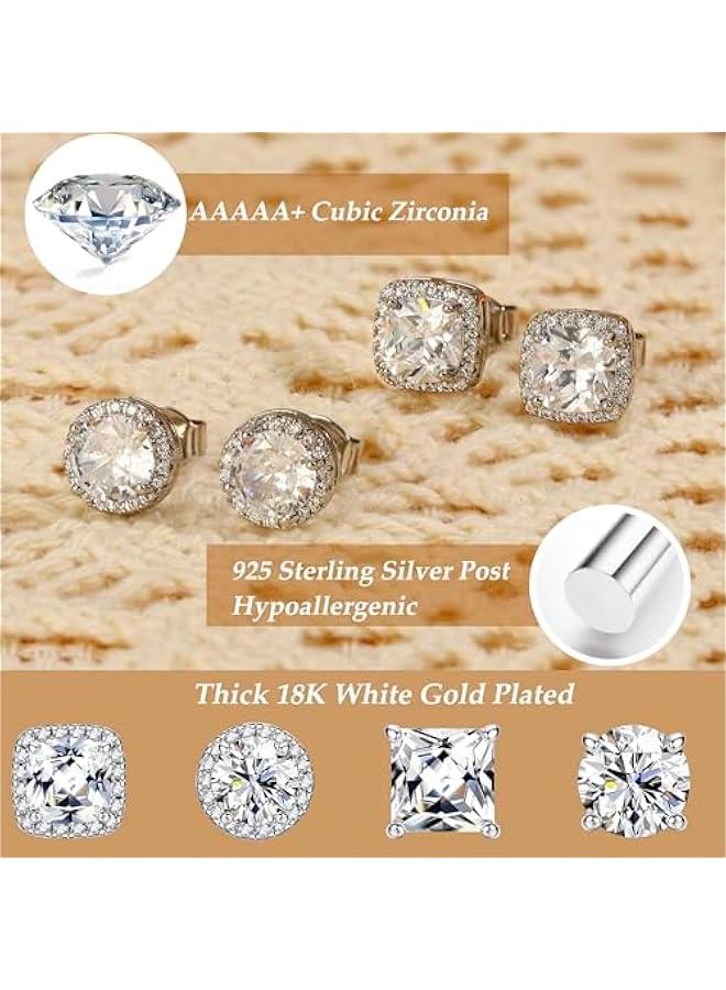 Arabest Hypoallergenic Stud Earrings for Women Men - 925 Sterling Silver Earrings for Sensitive Ears - 6/8/10mm Cubic Zirconia Earrings Studs-18K Gold Plated Simulated Diamond CZ Halo Earrings 2/4Pairs  - Image 3