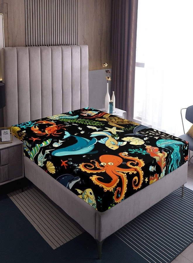 Man Fei Marine Life Fitted Sheet Twin,Whale Octopus Crab Tortoise Goldfish Bed Cover,Sea Animal Theme Bedding Set 2pcs for Kids Teens Room Decor,Watercolor Bed Sheets with 1 Pillowcase - Image 4