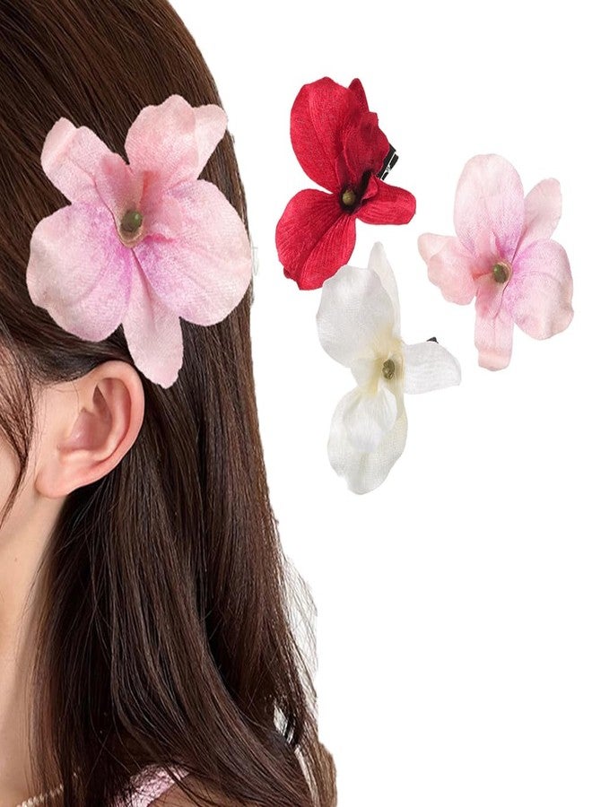 Quupy 3Pcs Artificial Flower Hair Clips Orchid Flower Hair Pins Bohemian Flower Hair Barrettes Hawaiian Hair Accessories for Women Vacation Beach Party Wedding (Random Color) - Image 1