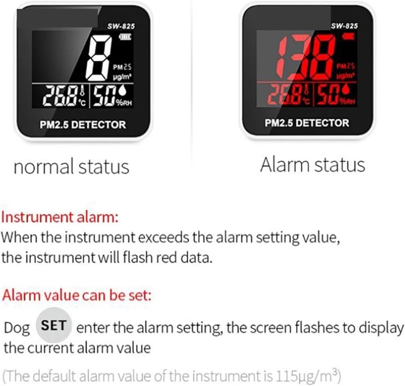Air Quality Monitor, SW-825 Digital PM2.5 Detector 0-500ug/m³ Mini Portable PM 2 5 Sensor Air Quality Monitor Temperature Humidity Meter,for Home - Image 3