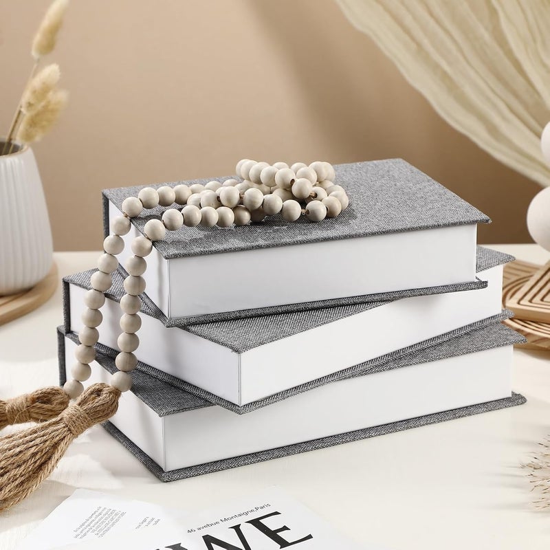 Tioncy 3 Pcs Decorative Book Box Modern Fake Book Storage Box Linen Faux Books for Bookshelf Decoration Coffee Table Book for DIY Crafts(Dark Gray, Multi Sizes) - Image 5