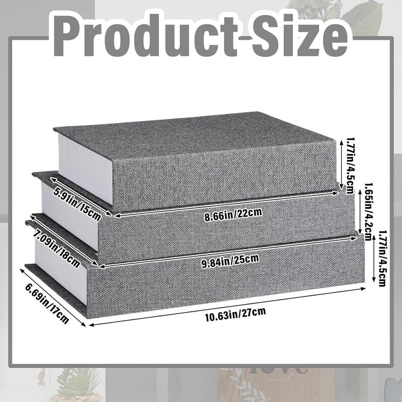 Tioncy 3 Pcs Decorative Book Box Modern Fake Book Storage Box Linen Faux Books for Bookshelf Decoration Coffee Table Book for DIY Crafts(Dark Gray, Multi Sizes) - Image 2