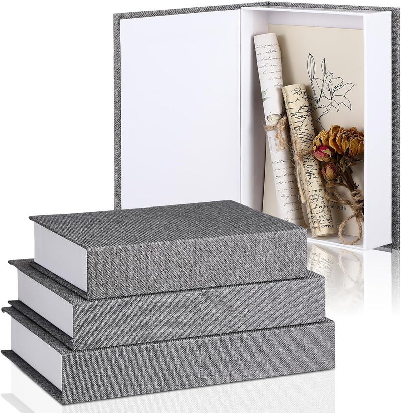 Tioncy 3 Pcs Decorative Book Box Modern Fake Book Storage Box Linen Faux Books for Bookshelf Decoration Coffee Table Book for DIY Crafts(Dark Gray, Multi Sizes) - Image 1