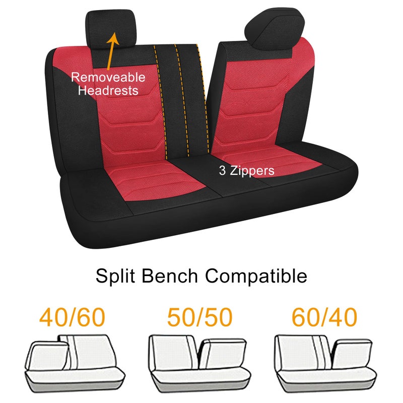 Pariiaotin 3D Air Mesh Car Seat Cover Full Sets Washable and Breathable Premium Cloth Automotive Vehicle Seat Covers for Cars Interior, Universal Fit for Most Cars, Sedan, Truck, SUV(Black/Red) - Image 5