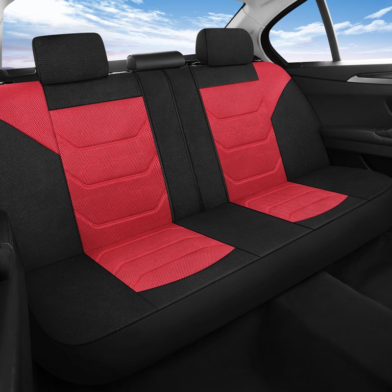 Pariiaotin 3D Air Mesh Car Seat Cover Full Sets Washable and Breathable Premium Cloth Automotive Vehicle Seat Covers for Cars Interior, Universal Fit for Most Cars, Sedan, Truck, SUV(Black/Red) - Image 3
