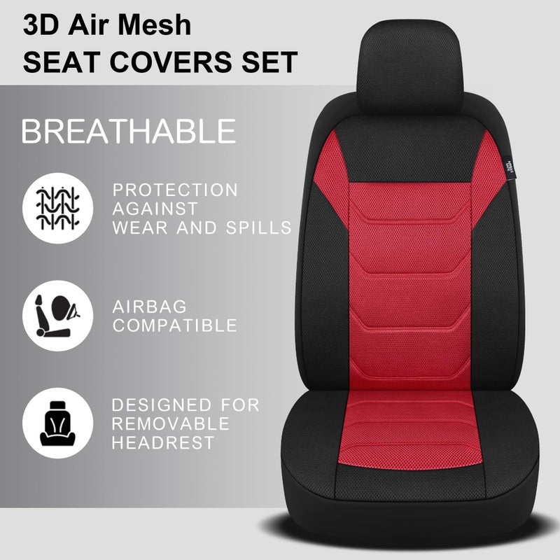 Pariiaotin 3D Air Mesh Car Seat Cover Full Sets Washable and Breathable Premium Cloth Automotive Vehicle Seat Covers for Cars Interior, Universal Fit for Most Cars, Sedan, Truck, SUV(Black/Red) - Image 4