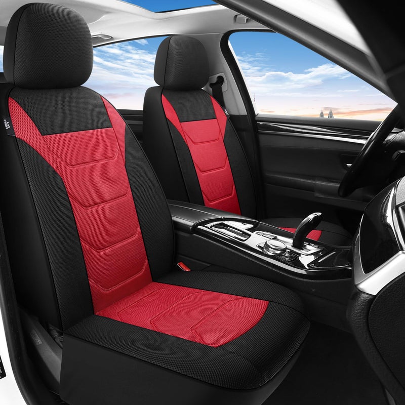 Pariiaotin 3D Air Mesh Car Seat Cover Full Sets Washable and Breathable Premium Cloth Automotive Vehicle Seat Covers for Cars Interior, Universal Fit for Most Cars, Sedan, Truck, SUV(Black/Red) - Image 2