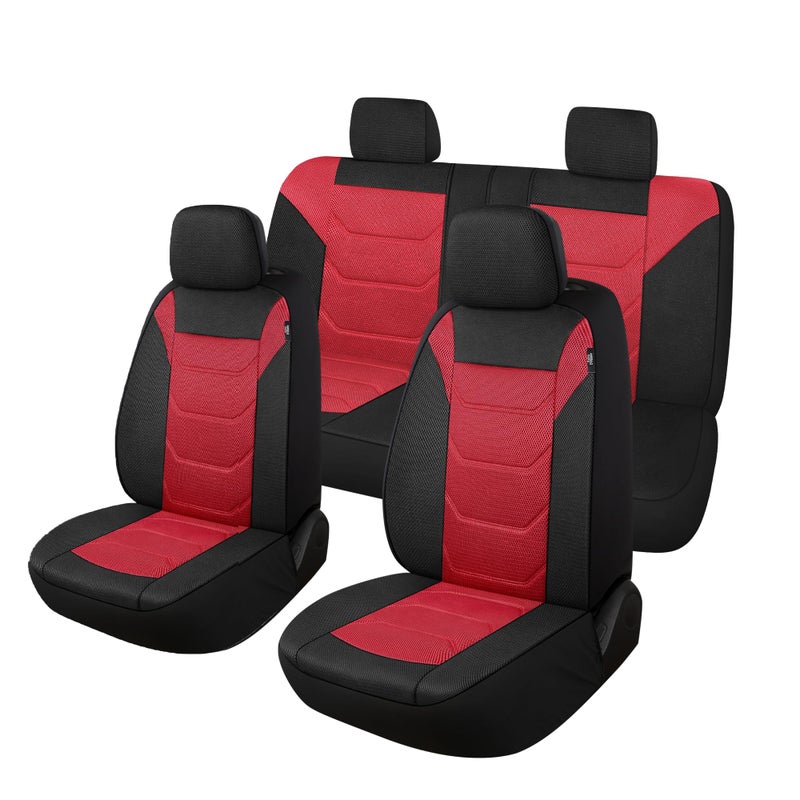 Pariiaotin 3D Air Mesh Car Seat Cover Full Sets Washable and Breathable Premium Cloth Automotive Vehicle Seat Covers for Cars Interior, Universal Fit for Most Cars, Sedan, Truck, SUV(Black/Red) - Image 1