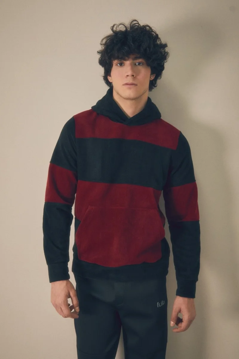 FullaModa Color Block Hooded Kangaroo Pocket Fleece Sweatshirt