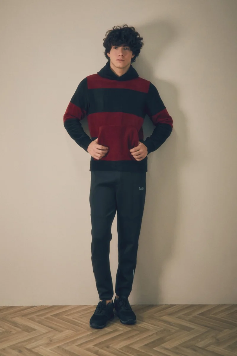FullaModa Color Block Hooded Kangaroo Pocket Fleece Sweatshirt