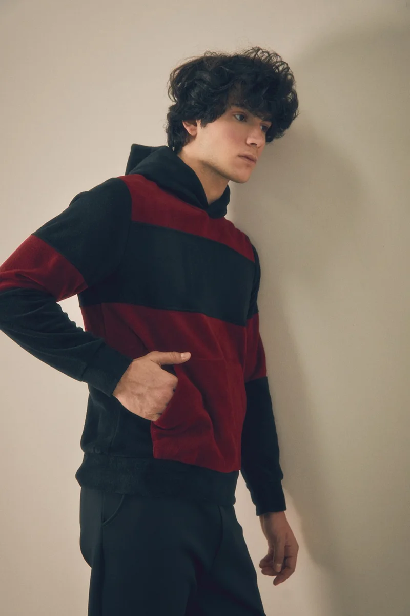FullaModa Color Block Hooded Kangaroo Pocket Fleece Sweatshirt