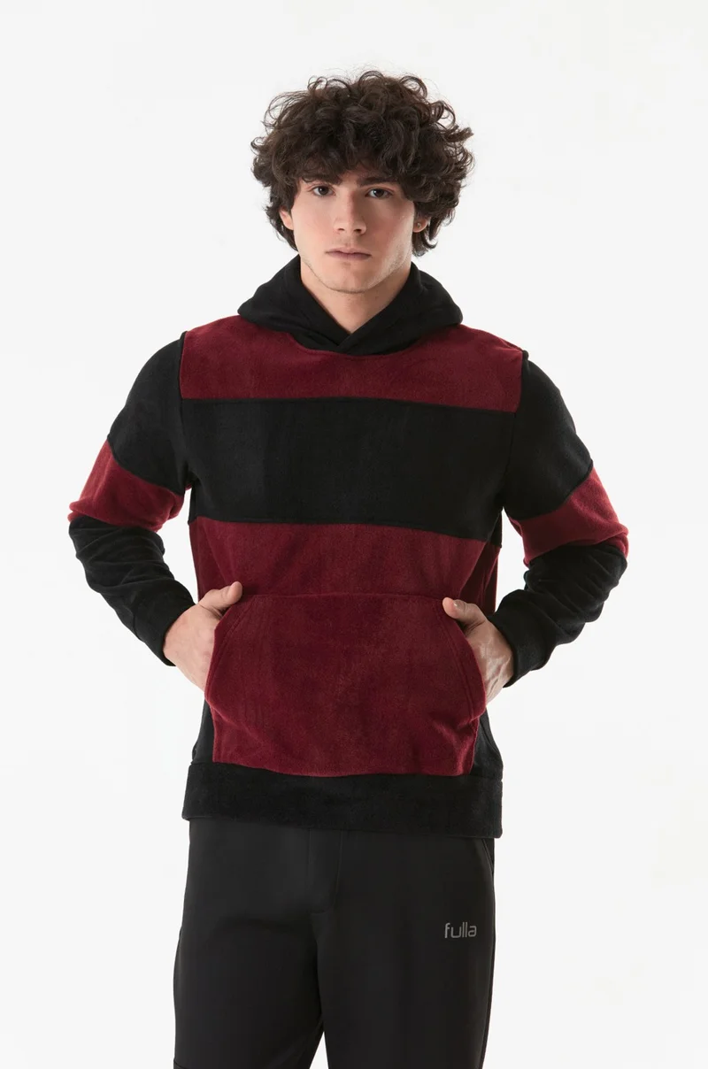 FullaModa Color Block Hooded Kangaroo Pocket Fleece Sweatshirt