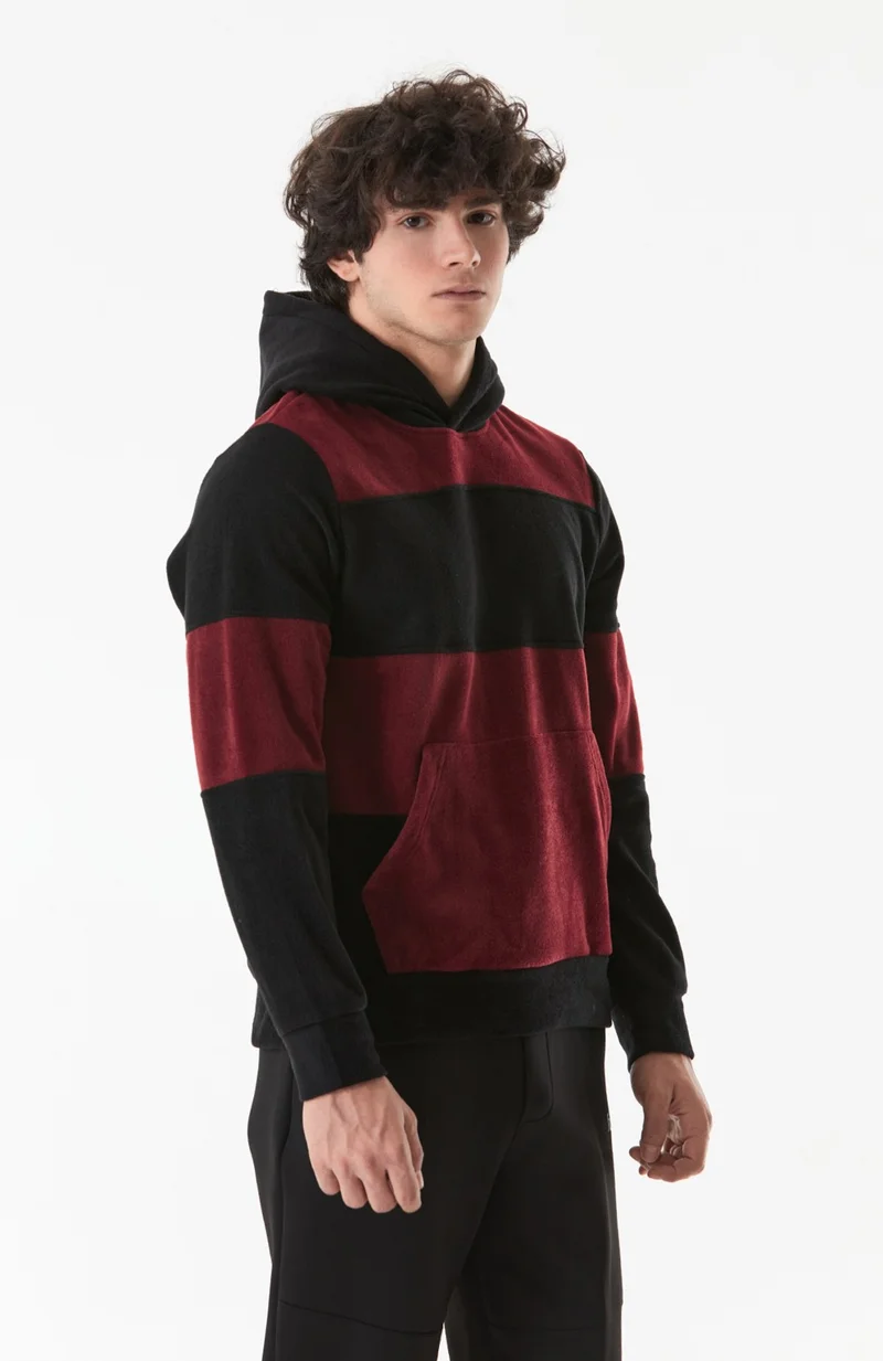 FullaModa Color Block Hooded Kangaroo Pocket Fleece Sweatshirt