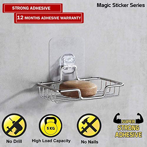 HOKIPO Magic Sticker Series Self Adhesive Stainless Steel Soap Stands for Bathroom Wall - Pack of 1 (Model - NWAR3153) - Image 2