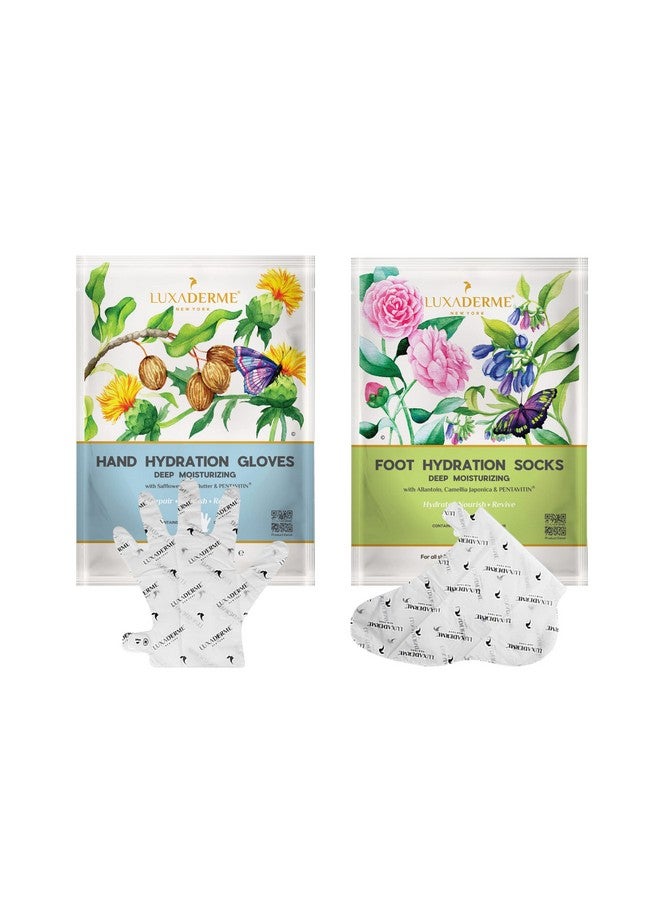 LuxaDerme Deep Moisturizing (Hand Hydration Gloves + Foot Hydration Socks) To Rejuvenating, Dull, Dry & Tired Hands & Feet. Softens Nails & Cuticles. Contains Arginine, Safflower & Shea Butter For Soft & Supple Hands And Feet  - Image 1