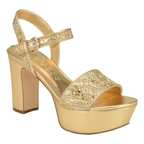 Guess Women's HALDEM Sandal, Natural/Gold 710, 7 - Image 1