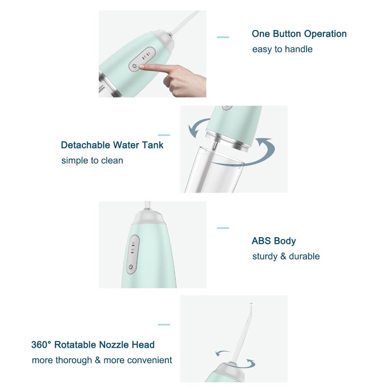 Portable Water Flosser Oral Irrigator with 3 Modes 230ML Water Tank for Teeth Cleaning 4 Different Nozzle Heads IPX7 Waterproof USB Rechargeable Electric Water Flossing Device - Image 5
