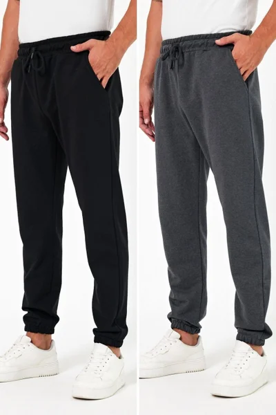 mmetalic Thick Black-Anthracite Men's 2-Pack Sweatpants Jogger Back Pocket Elastic Leg Regular Fit Non-raised