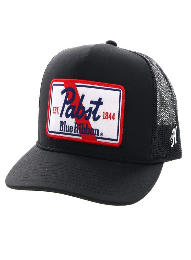 HOOEY Officially Licensed Pabst Blue Ribbon One Size Fits All Adjustable Snapback Hat for Men and Women Mesh Back Trucker Hat (Black/White/Red) - Image 1