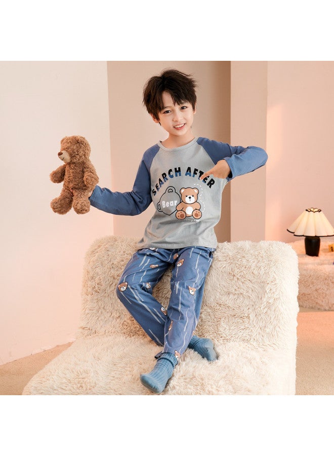 Fenton round Neck Bear Print Long Sleeve Kids' Loungewear Set - Boys' Pajamas - Image 5