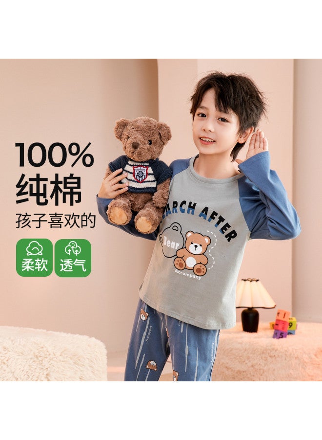 Fenton round Neck Bear Print Long Sleeve Kids' Loungewear Set - Boys' Pajamas - Image 2