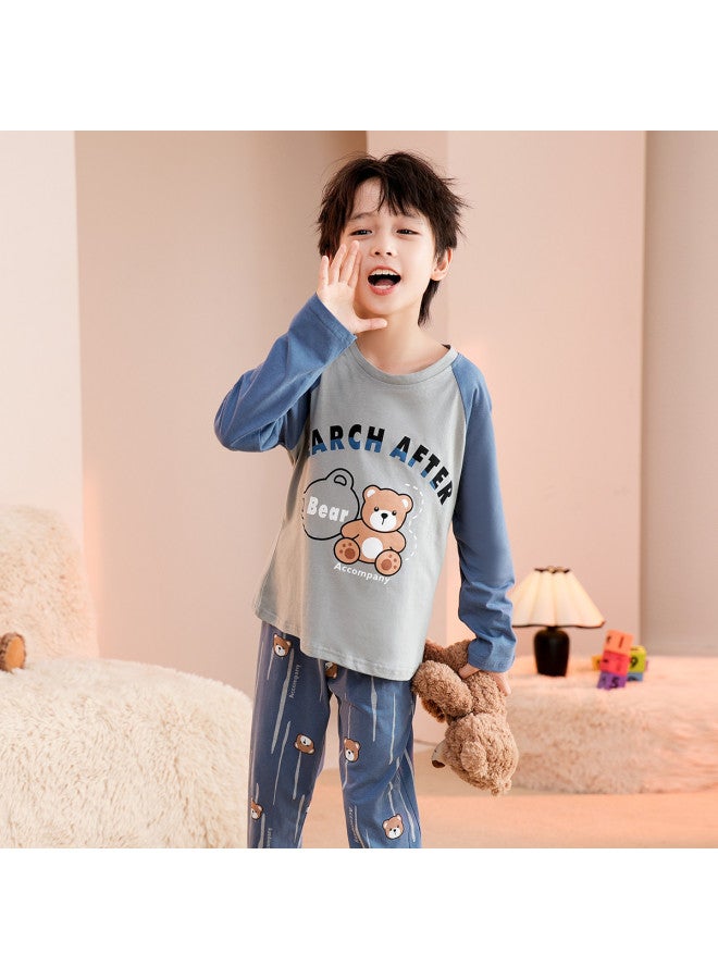 Fenton round Neck Bear Print Long Sleeve Kids' Loungewear Set - Boys' Pajamas - Image 4