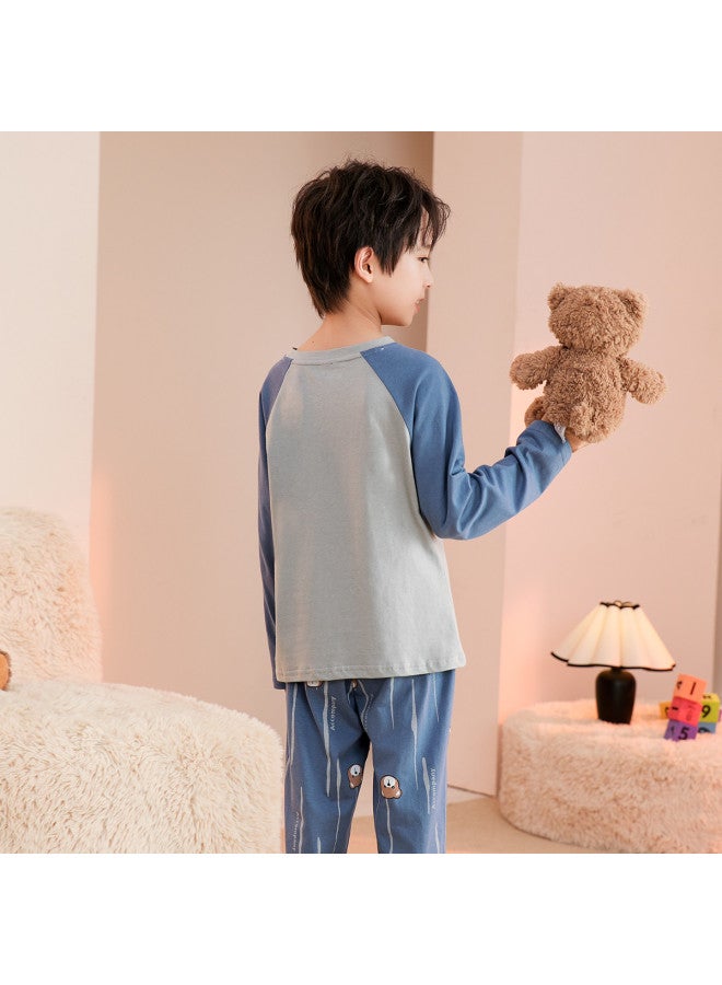 Fenton round Neck Bear Print Long Sleeve Kids' Loungewear Set - Boys' Pajamas - Image 3