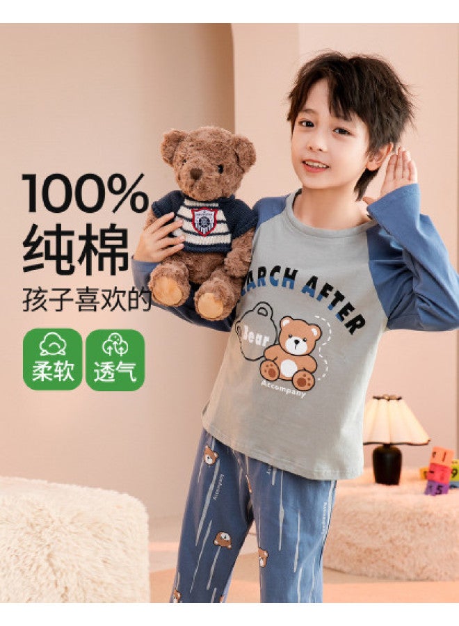 Fenton round Neck Bear Print Long Sleeve Kids' Loungewear Set - Boys' Pajamas - Image 1