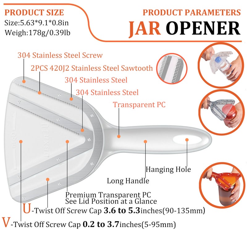 Uinxan Jar Opener for Weak Hand & Seniors with Arthritis,Easy Twist Off Bottle Caps,Patent | Unique Kitchen Gadgets, Christmas Gifts for Elderly/Women/Men (Orange) - Image 2
