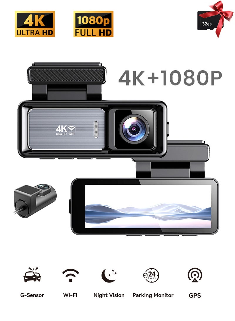 AL RAID Dash Cam 4K Ultra HD 3.2Inch IPS 1080P Rear Car Road Camera  with 32GB card Night Vision Wi-Fi App Control 24H Parking Monitor Video Recorder - Image 1
