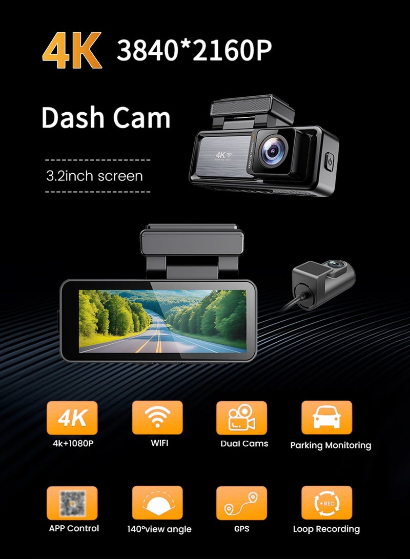 AL RAID Dash Cam 4K Ultra HD 3.2Inch IPS 1080P Rear Car Road Camera  with 32GB card Night Vision Wi-Fi App Control 24H Parking Monitor Video Recorder - Image 3