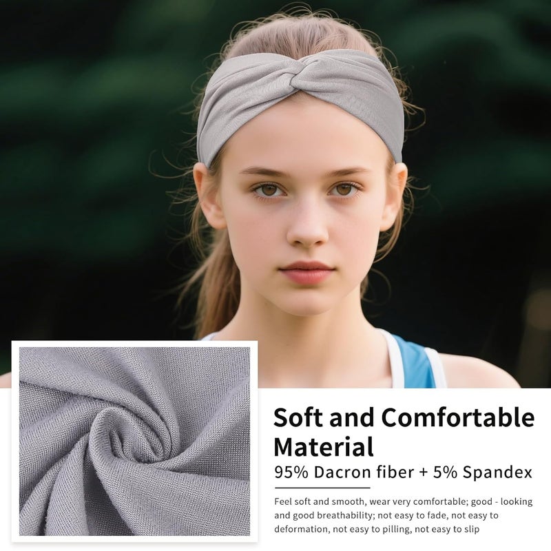 Panleding 12 Pcs Stretchy Headbands for Women, Absorbed Sport Headband Soft Twist Knotted Hairbands for Daily Life Yoga Workout(Black/Grey/White) - Image 3