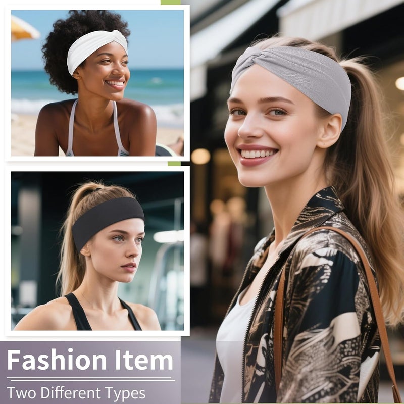Panleding 12 Pcs Stretchy Headbands for Women, Absorbed Sport Headband Soft Twist Knotted Hairbands for Daily Life Yoga Workout(Black/Grey/White) - Image 5