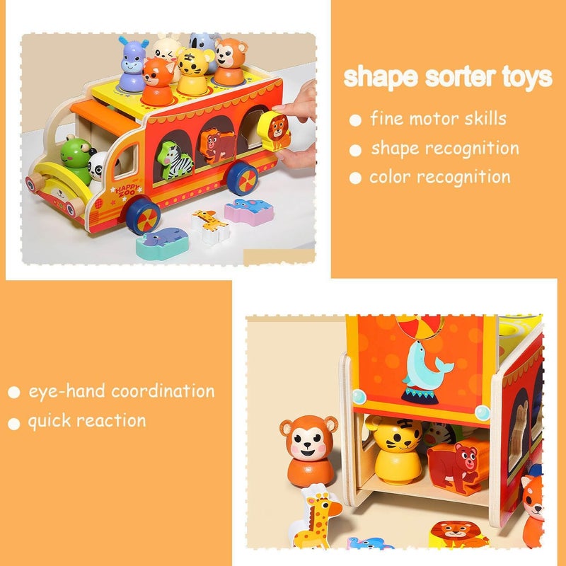 EDUTREE Wooden Montessori Circus Animal Car - Movable Shape Sorter & Educational Toy for Toddlers - Image 3