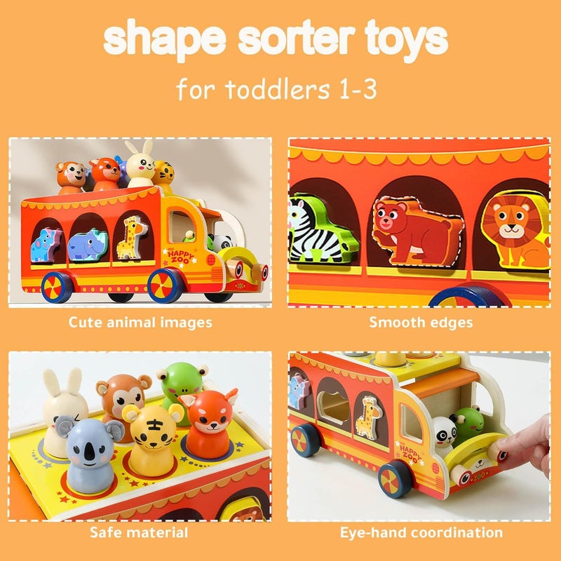 EDUTREE Wooden Montessori Circus Animal Car - Movable Shape Sorter & Educational Toy for Toddlers - Image 4