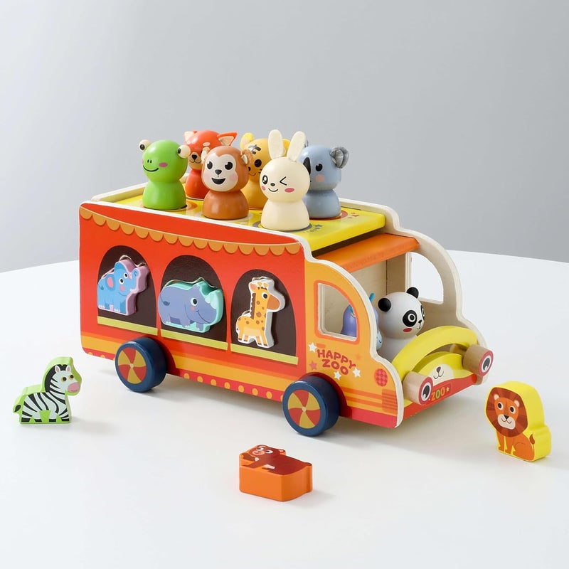 EDUTREE Wooden Montessori Circus Animal Car - Movable Shape Sorter & Educational Toy for Toddlers - Image 1