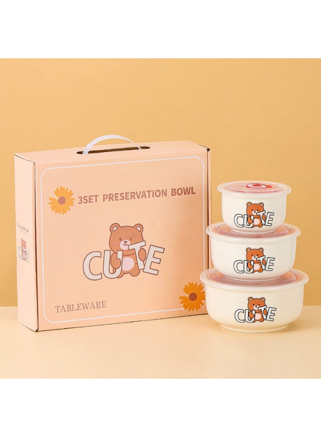 Ceramic Preservation Bowl Lemon Three-piece Gift Box Practical Souvenir Set Instant Noodle Bowl Annual Meeting Business Small Gift Set