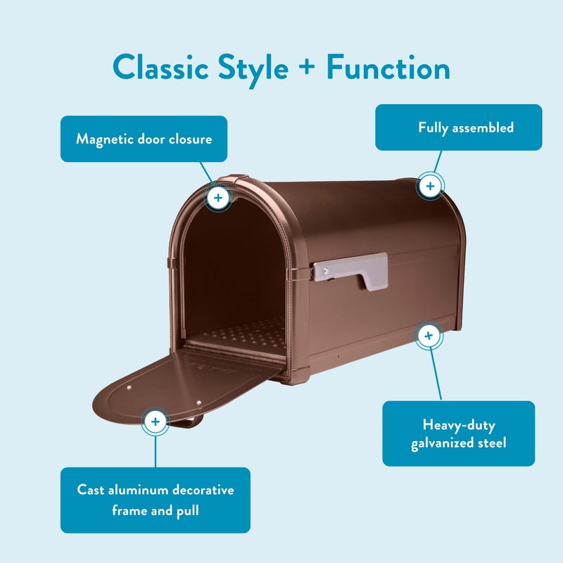 Architectural Mailboxes Hillsboroughâ„¢ Heavy duty Decorative Steel Metal Post Mounted Mail Box for outside, Copper, Large Curbside Mailbox with Magnetic Latch - Image 4